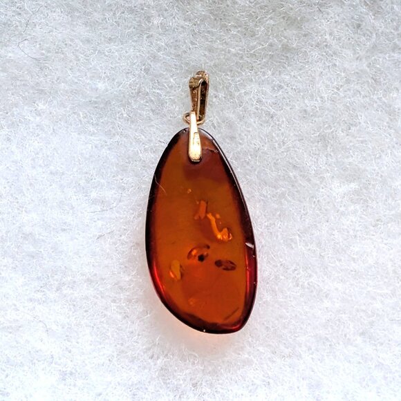Vintage Russian USSR Solid 14K 583 Rose Pink Gold Baltic Honey Amber Pendant - Picture 4 of 7